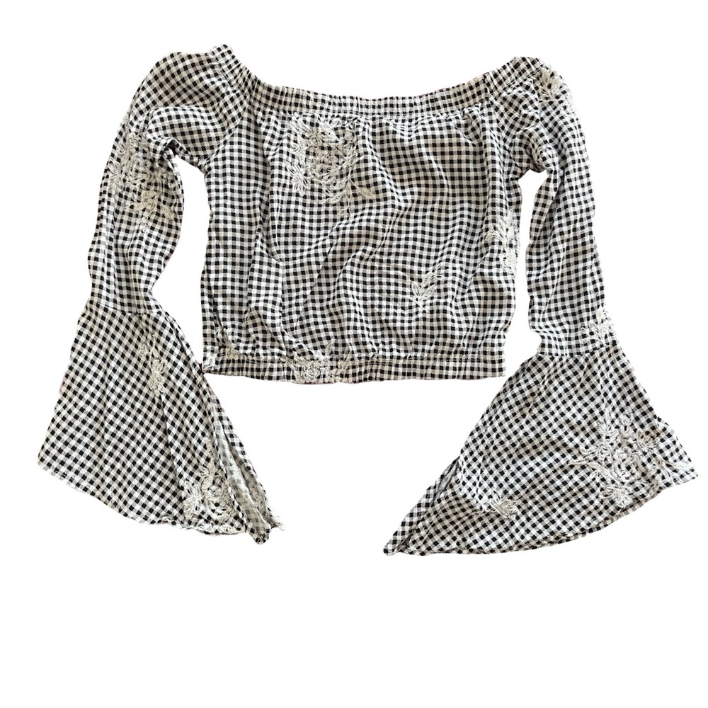Blueblush B/W Gingham Off-Shoulder Top Sz XS EUC